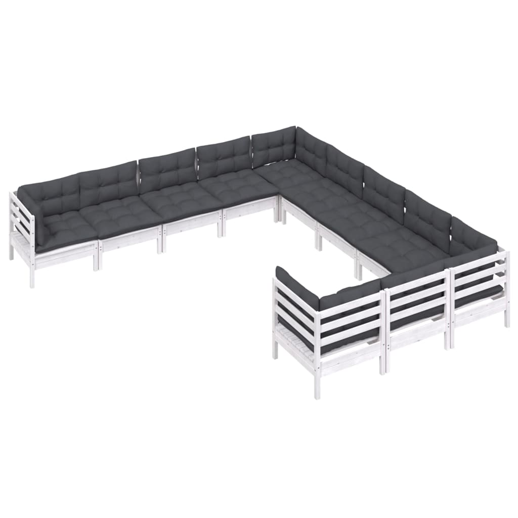 11-tlg. Garten-Lounge-Set mit Kissen Weiss Kiefernholz